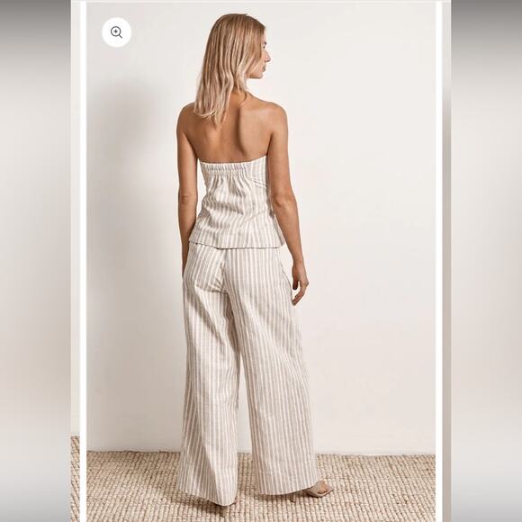 mon renn illusion white & tan stripe wide leg linen trouser pants size small NEW - Picture 4 of 12